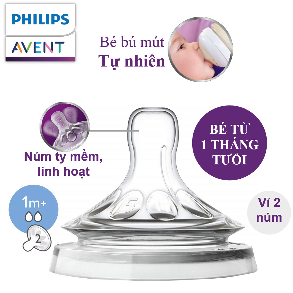 Núm ty Silicon mô phỏng tự nhiên hiệu Philips Avent cho trẻ sơ sinh