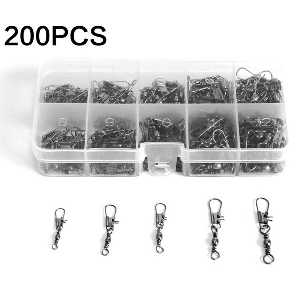 200Pcs Lures Hook Line Fast Link Connector Swivels Coarse Sea Fishing Tackle