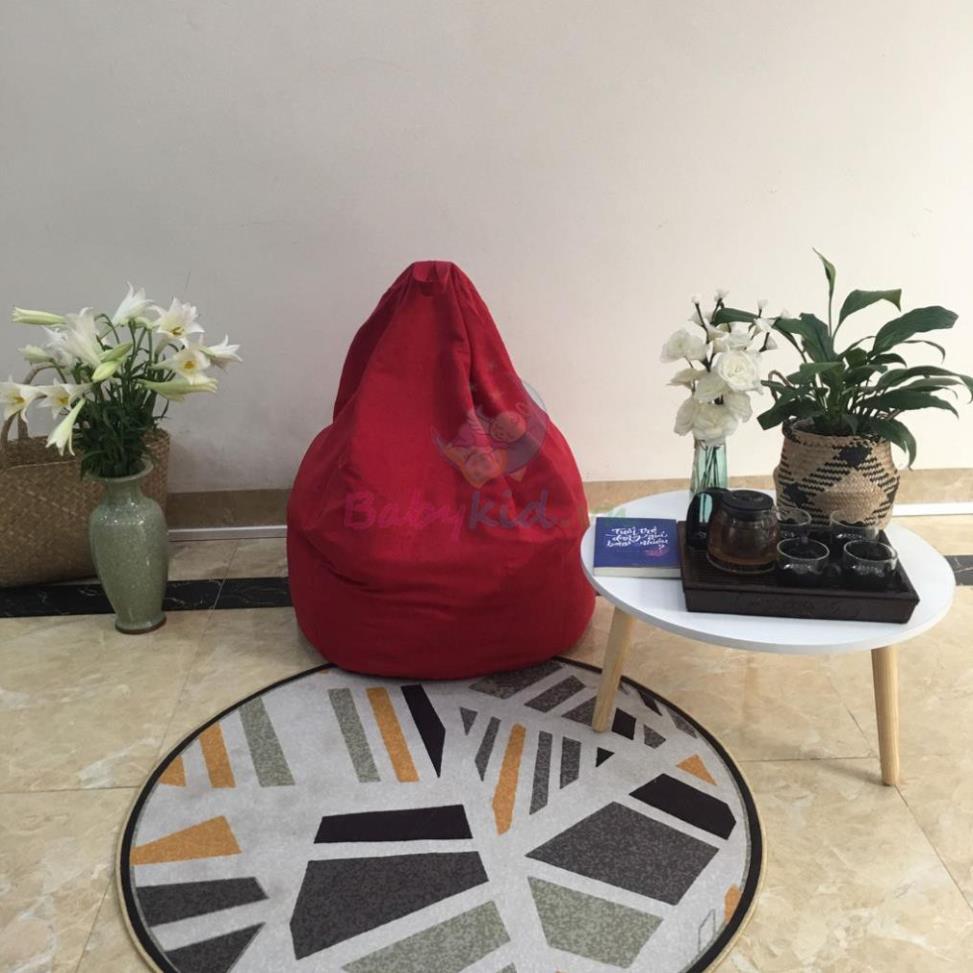 Ghế lười dáng lê, size S, đỏ đô da lộn, có xốp