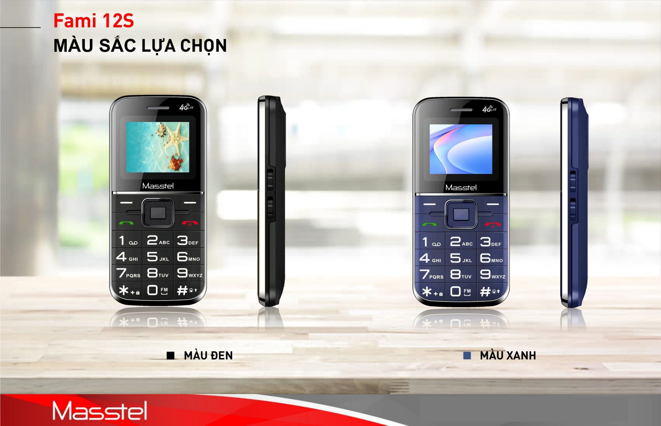 Điện thoại người già Masstel Fami 12S 4G(LTE) , Bàn phím chữ số to, Loa lớn , Máy viền thép chắc chắn - Hàng chính hãng