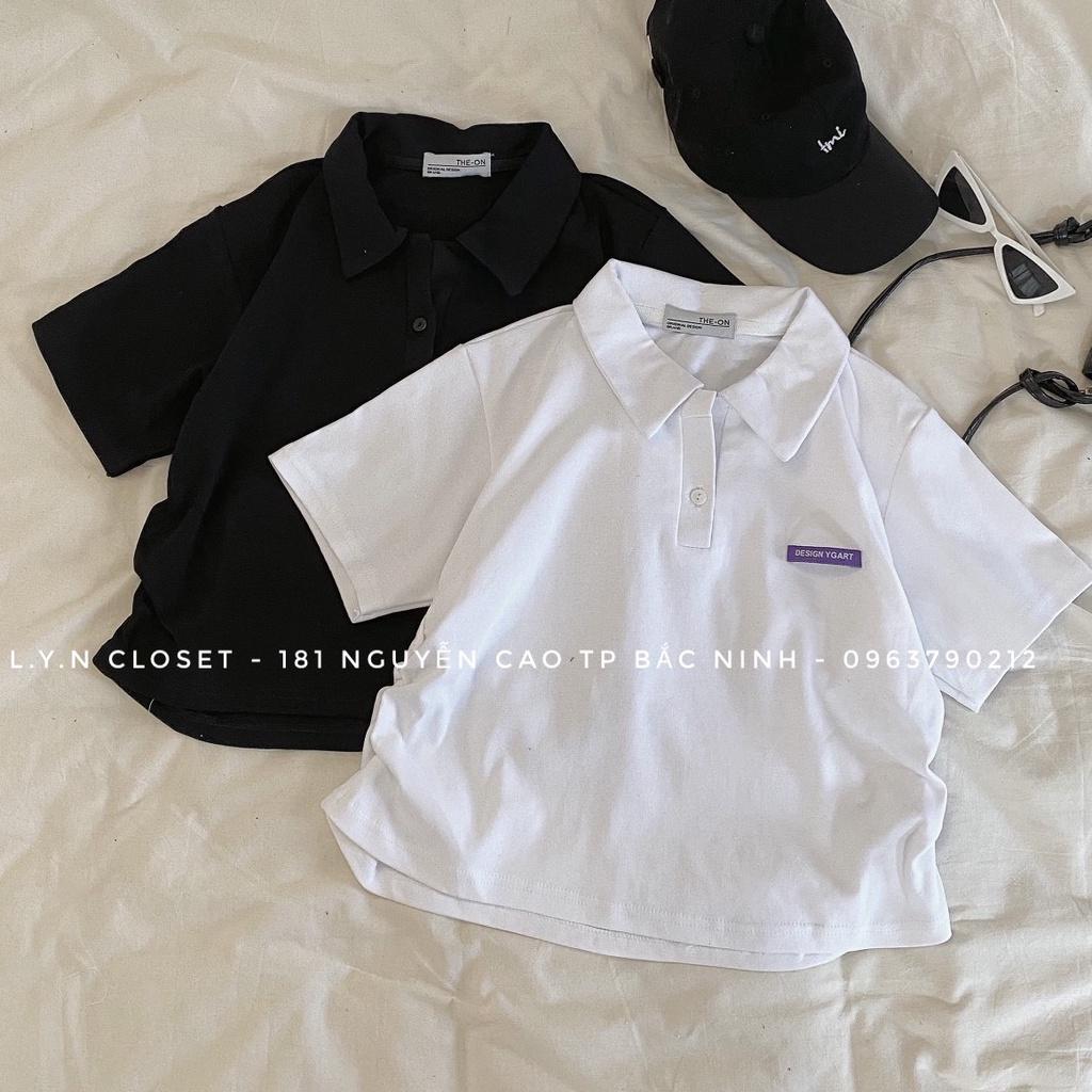 Áo polo croptop trơn rút hông chất coton dày tag logo P80L Lyn Closet