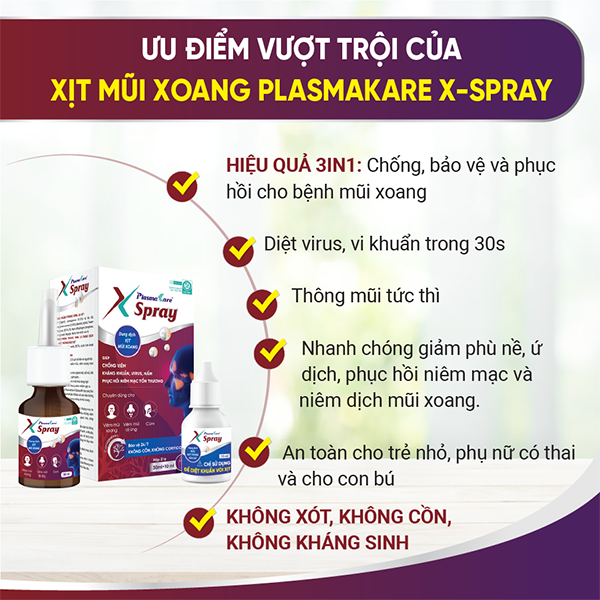 Dung dịch xịt mũi xoang nano bạc PlasmaKare X - Spray chuyên cho viêm xoang cấp và mạn tính, viêm mũi dị ứng, giảm hoặc mất khứu giác