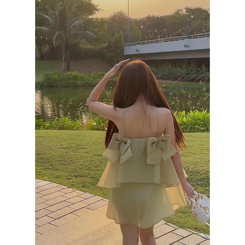 SET BỘ ĐI CHƠI, SET 2 MÓN ÁO VOAN 2 DÂY 2 TẦNG ĐÍNH NƠ PHỐI CHÂN VÁY CỰC KUTE