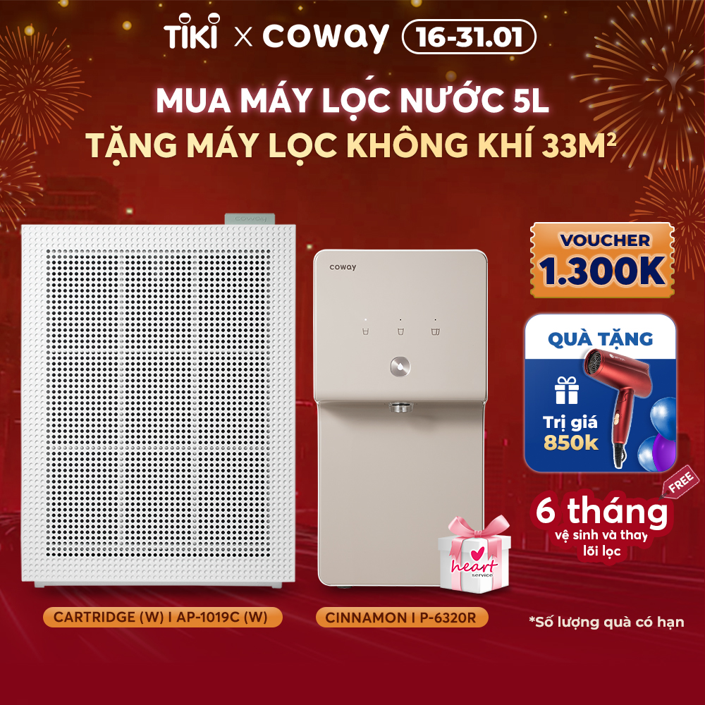 [Combo sức khỏe] Máy lọc không khí Coway Cartridge (W) AP-1019C (W) và Máy lọc nước Coway Cinnamon P-6320R - Hàng chính hãng