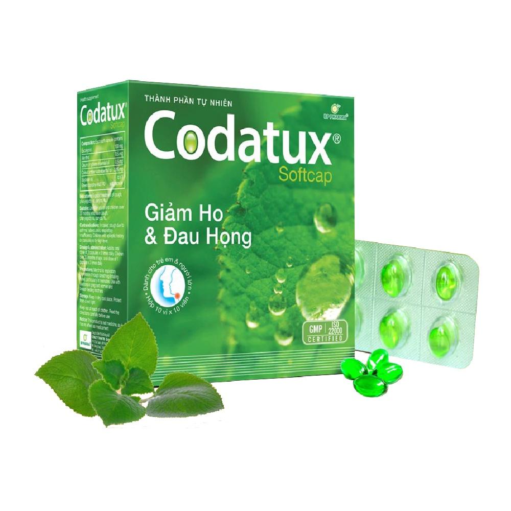 Viên Nang Mềm Xanh CODATUX Softcap Hỗ Trợ Giảm Ho, Đau Rát Họng, Khản Tiếng - Hộp 100 Viên