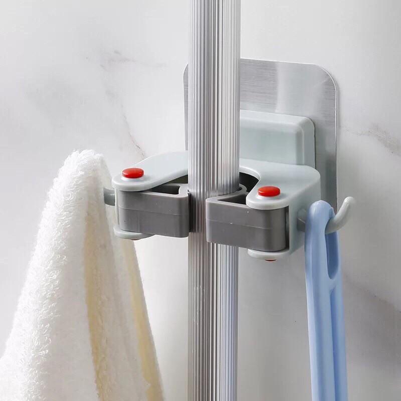 Móc treo chổi dính tường siêu chắc, treo đồ đa năng, có 2 móc treo