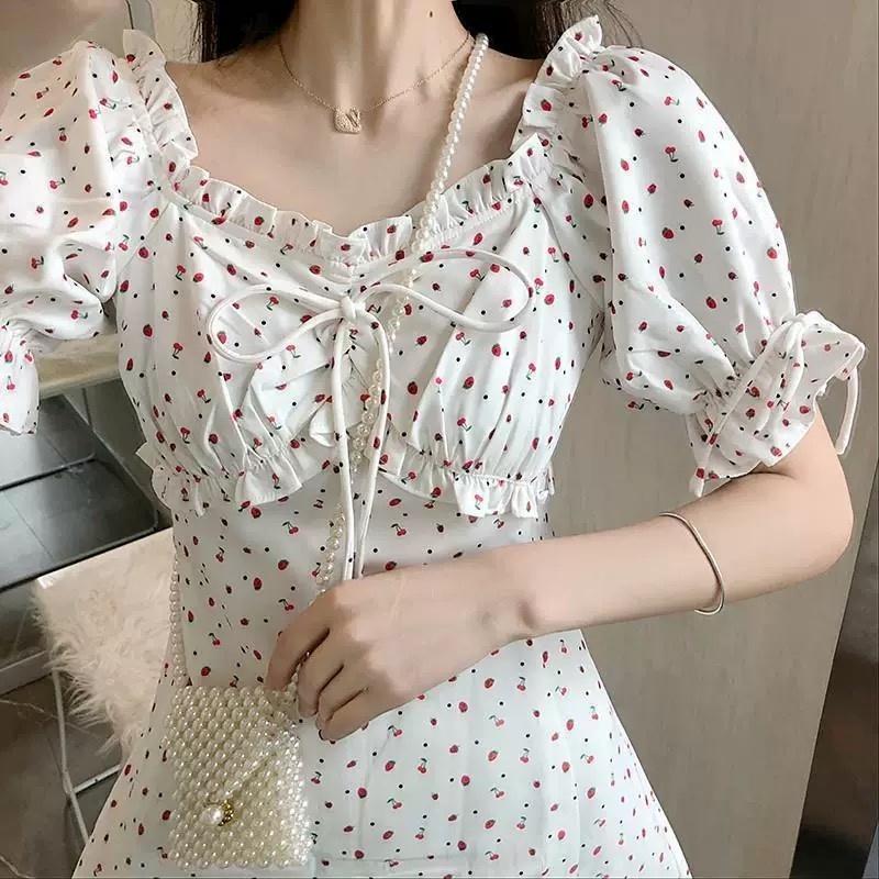 MS8846 Váy đầm xoè tay bồng chiết ngực cách điệu