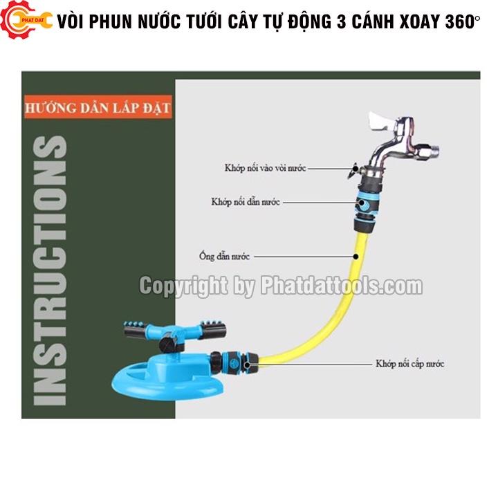 Vòi Phun Nước Tưới Cây Tự Động 3 Cánh (Đế Tròn)-Dụng Cụ Sân Vườn-Làm Mát Sân, Tưới Cây