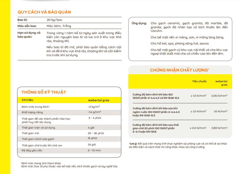 Keo dán gạch Webertai gres cho HỒ BƠI và gạch/đá KÍCH THƯỚC LỚN