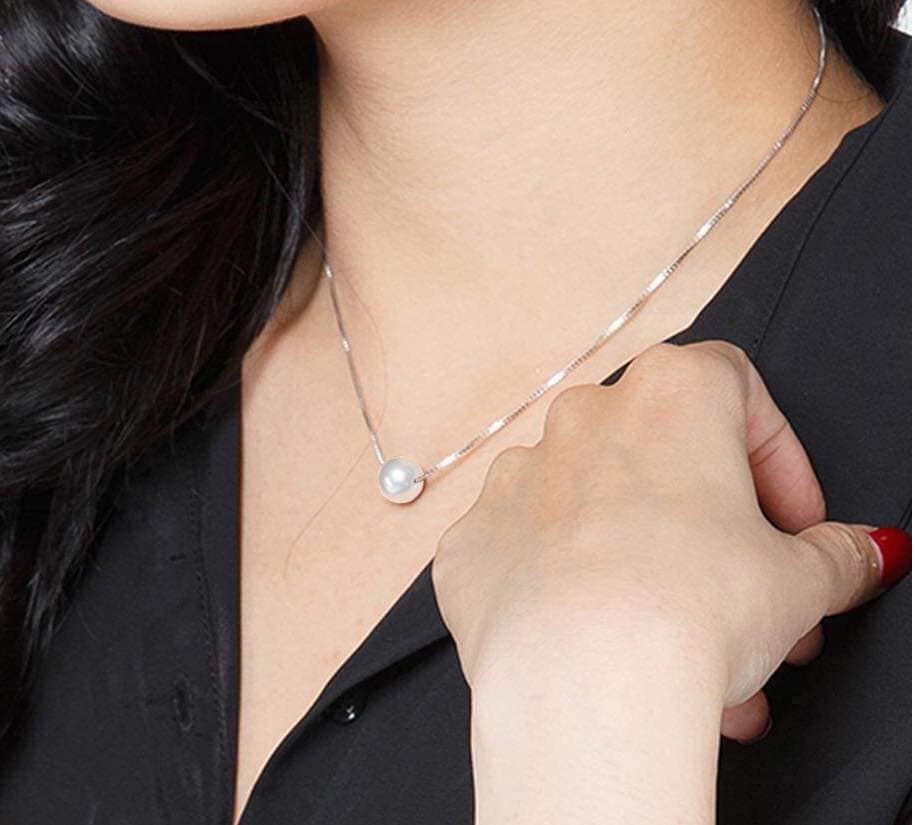 Dây chuyền bac 925 xuyên ngọc trai cao cấp - kiểu đơn giản, sang trọng