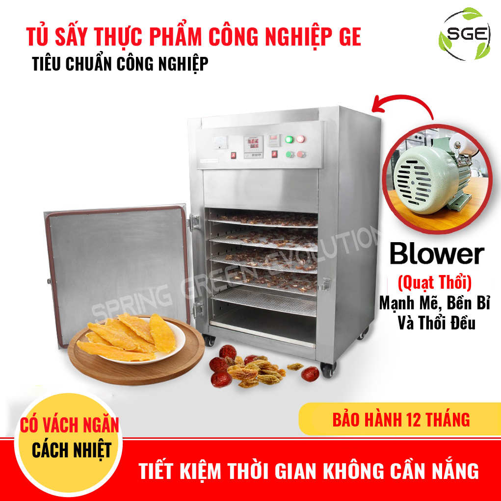 Máy Sấy Công Nghiệp 6 Khay Vuông GE60. Sấy Được Mọi Loại Thực Phẩm, Số Lượng Lớn, Phù Hợp Hộ Kinh Doanh, Nhà Hàng, Sản Xuất Công Nghiệp. Hàng Nhập Khẩu Chính Hãng Sge Thailand