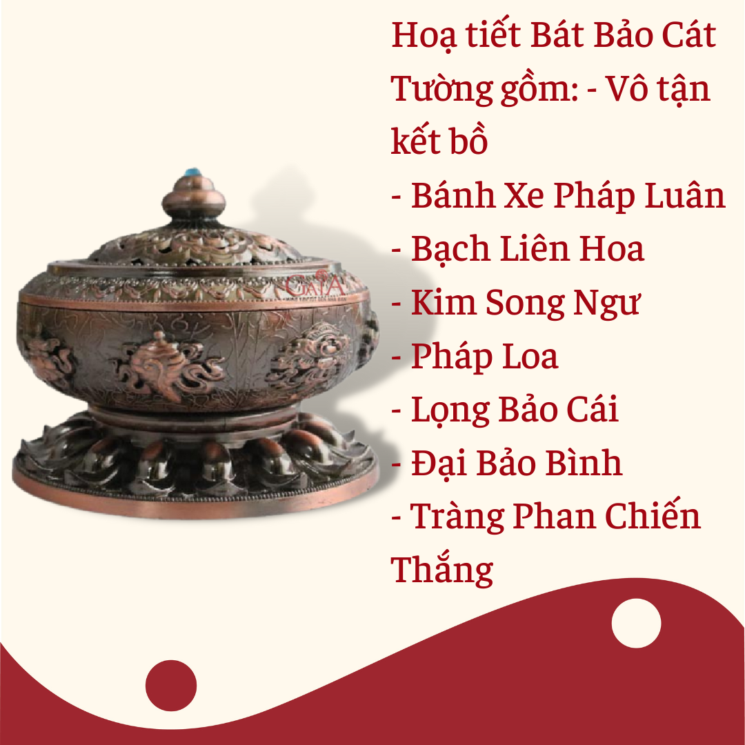 Đế xông trầm-đốt nhang vòng khắc hoạ tiết Bát bảo