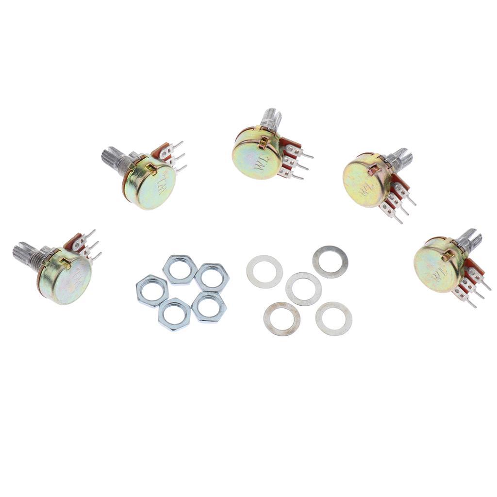 5Pack 50K OHM Single Linear Knurled Shaft Potentiometer Type B Split Shaft