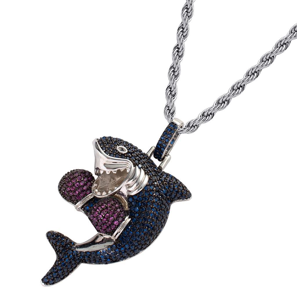 Mens Shark Shape 18K Gold Hip Hop Rapper Exquisite Pendant Necklace