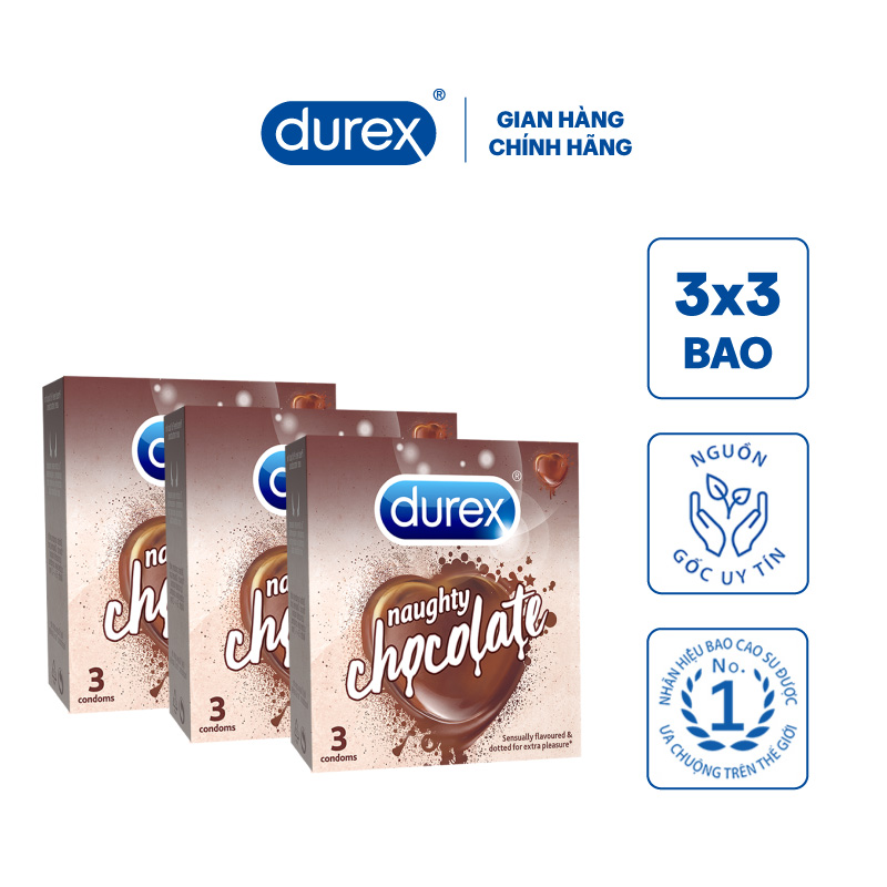 Bộ 3 Bao Cao Su Durex Naughty Chocolate - Hộp 3 chiếc