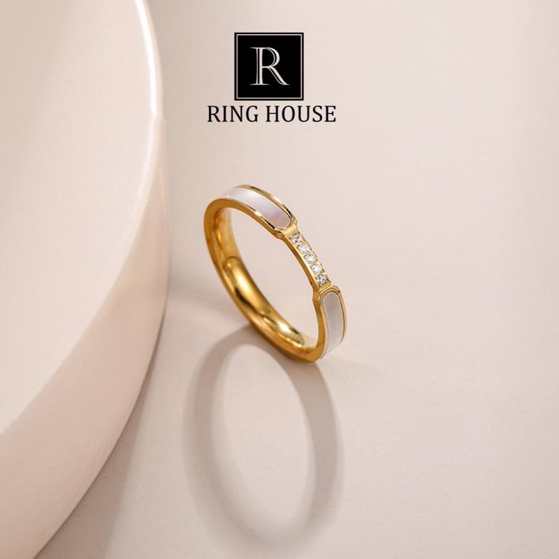 (Titan) Nhẫn Cho Cặp Đôi Nam Nữ Khảm Xà Cừ Đính Đá Zircon Vàng Gold Đẹp Ring House