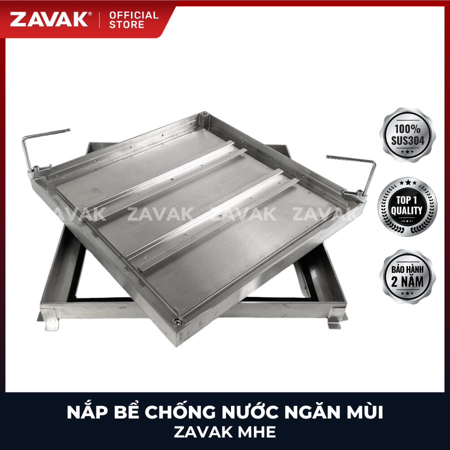 Nắp bể ngầm Zavak MHE-50 KT50x50cm, chống nước, ngăn mùi, lát gạch 1.2 cm, chịu tải xe 2.4 tấn, inox 304