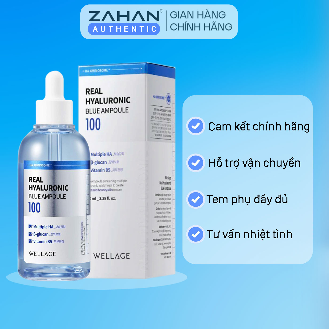 Tinh Chất Dưỡng Ẩm WELLAGE Real Hyaluronic Blue Ampoule 100- 75ml