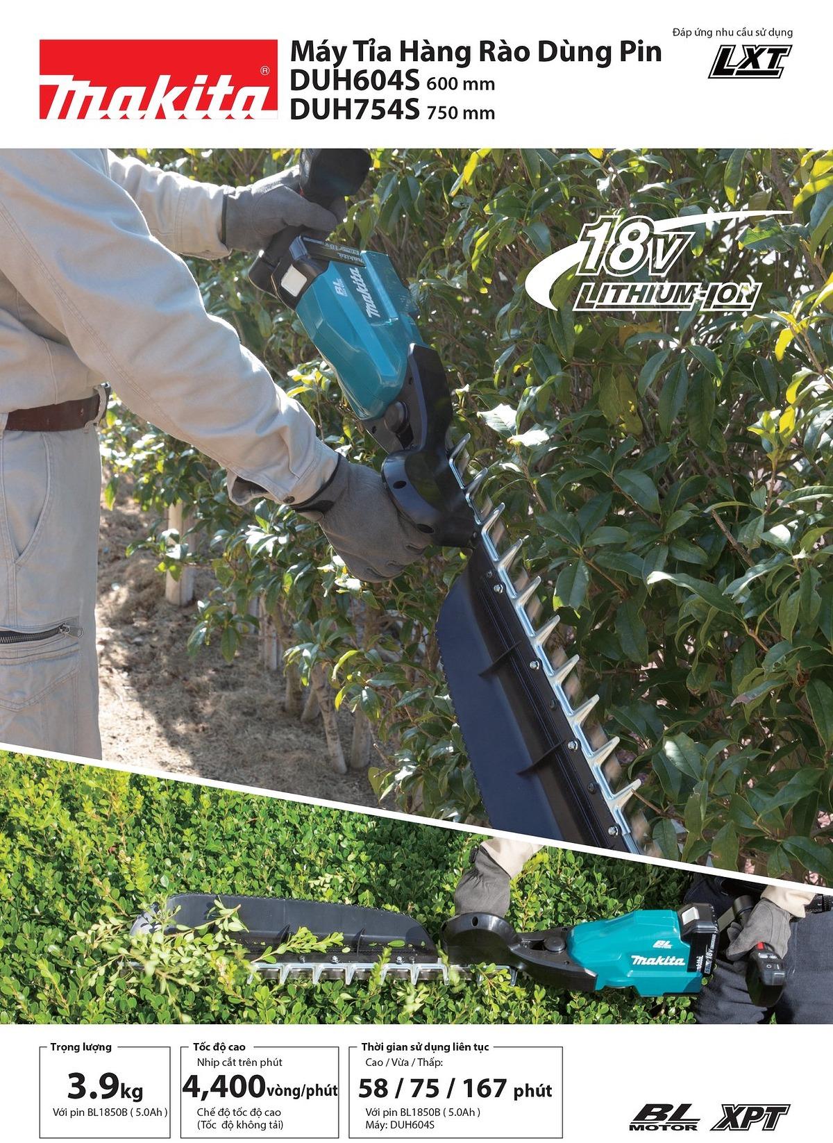 MÁY TỈA HÀNG RÀO MAKITA DÙNG PIN 18V 600MM DUH604SZ - HÀNG CHÍNH HÃNG