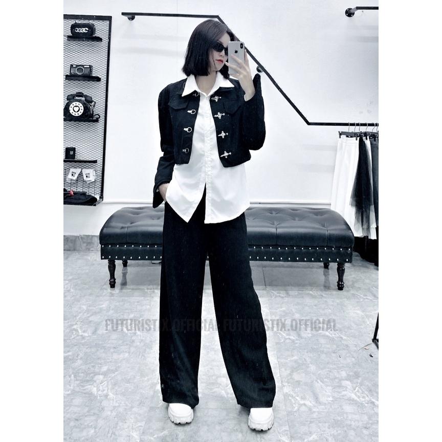 Áo Khoác Croptop Đen khóa cài cực chất FuturistiX AK189