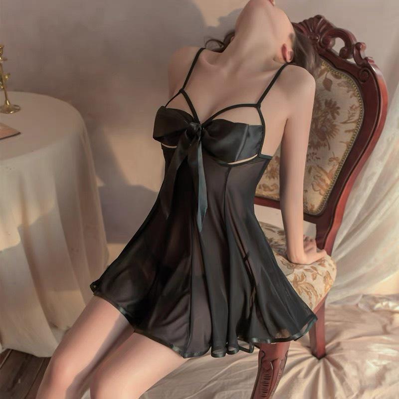 Váy ngủ lưới thun xuyên thấu sexy - Đầm mặc nhà gợi cảm quyến rũ