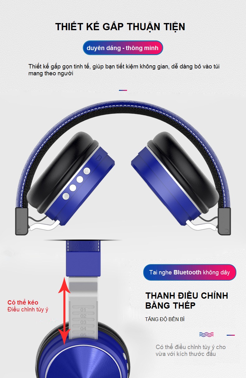 Tai Nghe Headphone Bluetooth Không Dây FM Cao Cấp (Màu Đỏ)