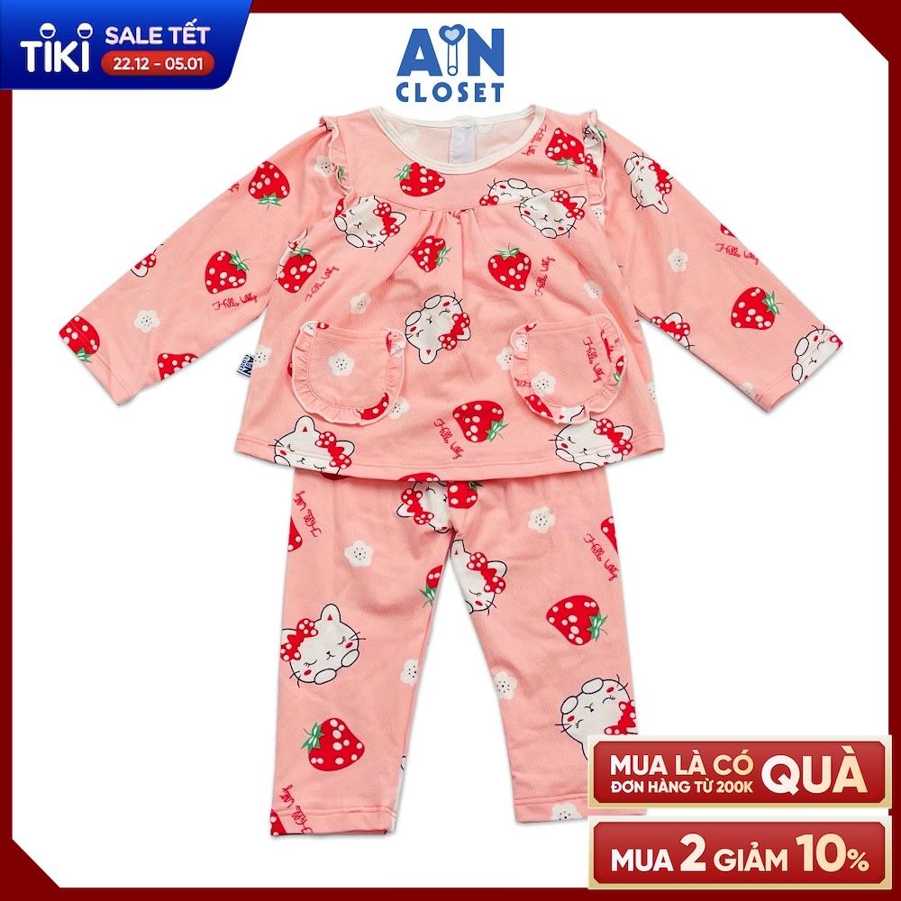 Bộ quần áo dài bé gái họa tiết Mèo Dâu hồng thun cotton - AICDBG46DUEI - AIN Closet