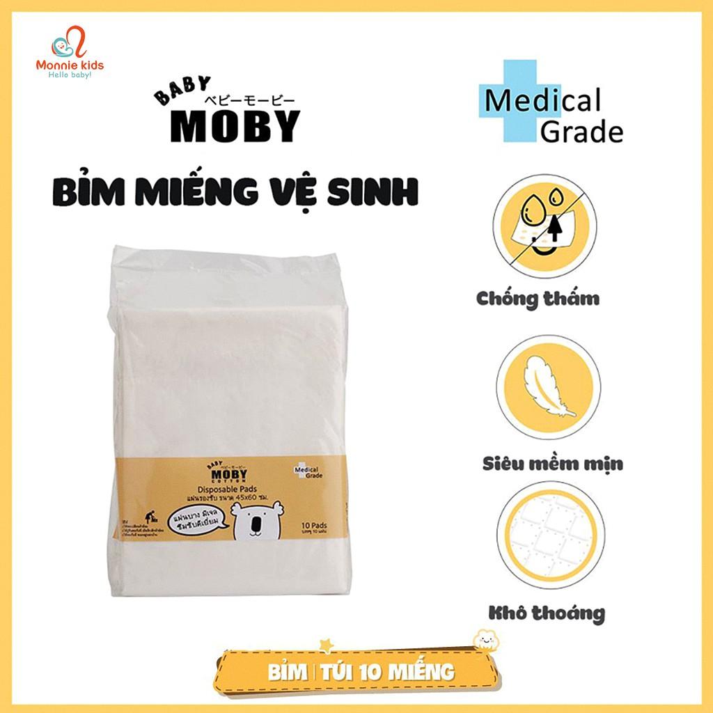 Tấm Lót Chống Thấm Moby Baby ️ Siêu Mềm Mịn Khô Thoáng (Gói 10 Miếng)