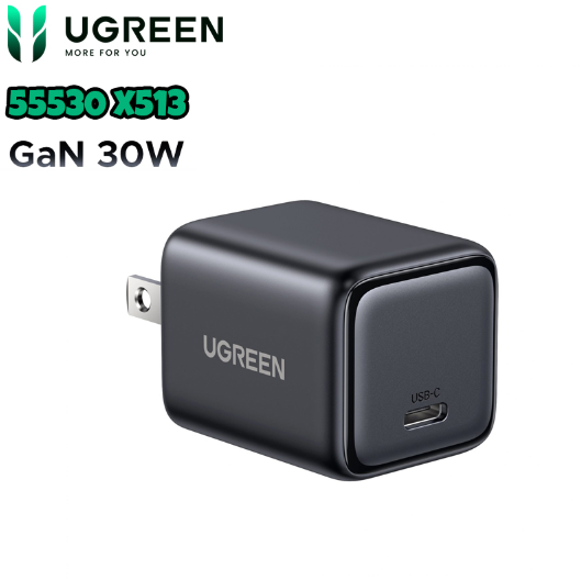 Củ sạc nhanh Nexode Mini 30W GaN USB-C Ugreen 55530 X513, Chân dẹt không gập - Hàng Chính hãng