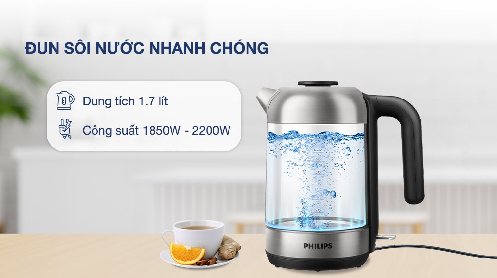 Bình đun siêu tốc Philips 1.7 lít HD9339/80 - Hàng chính hãng
