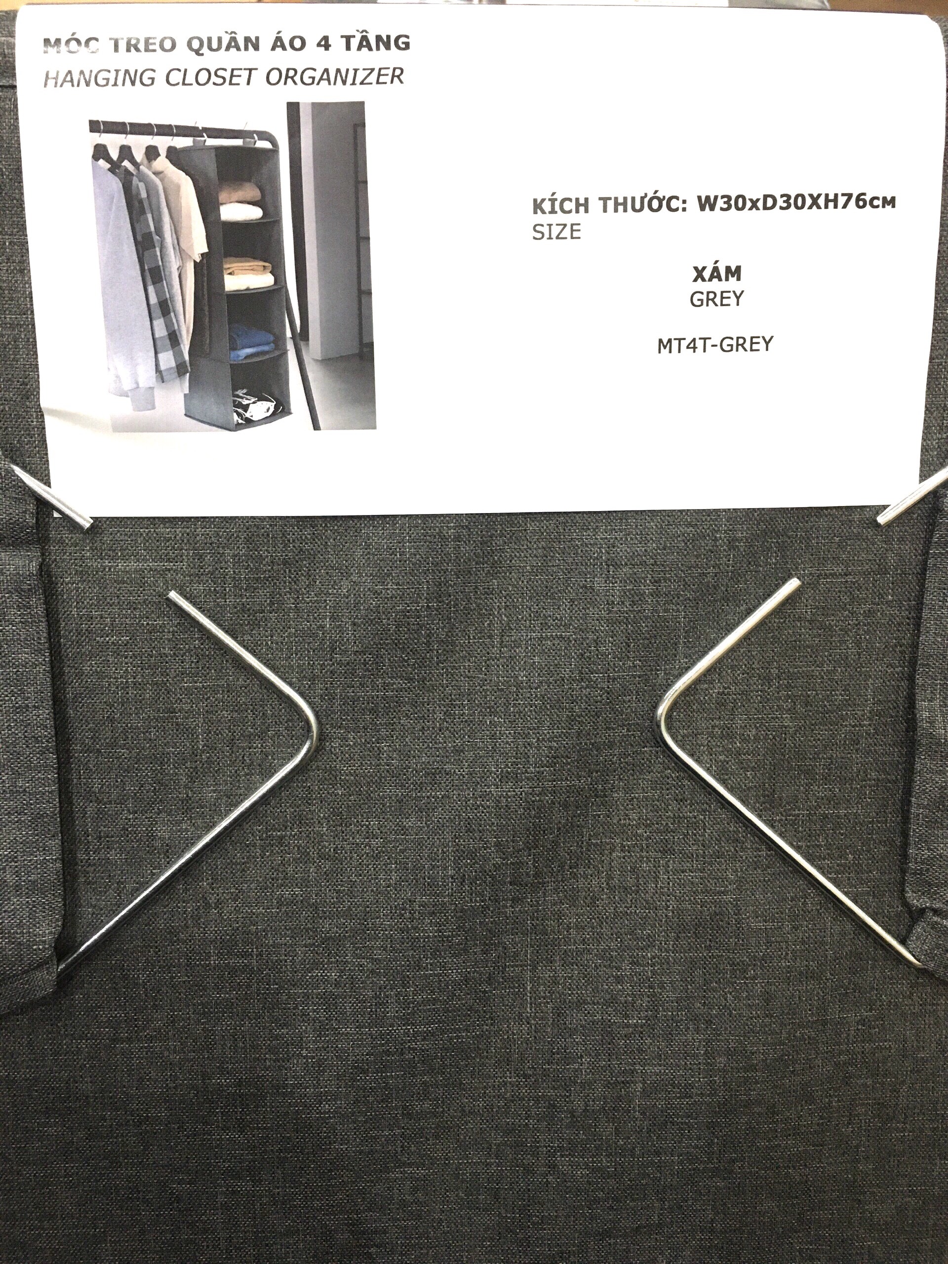 Tủ treo xếp quần áo 4 tầng hàng Việt Nam phong cách tiện gọn, dễ tìm chất vải oxford 300D màu ghi