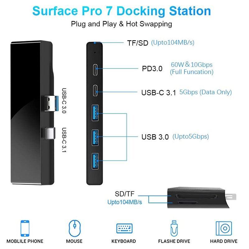 Bộ chia 7 cổng USB Type C 7 trong 1 cho Surface Pro
