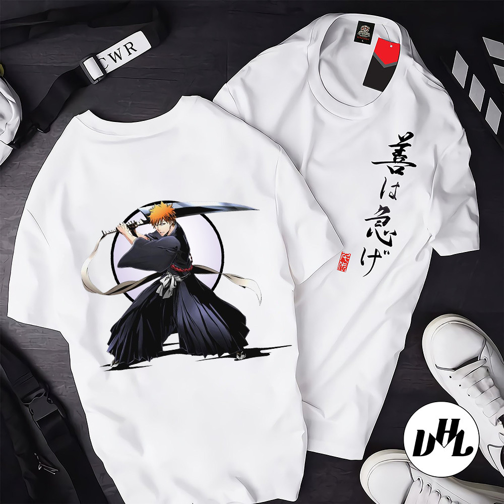 Áo thun trắng Anime, Manga Đao sĩ, Unisex Nam Nữ có Size áo từ 25-95kg