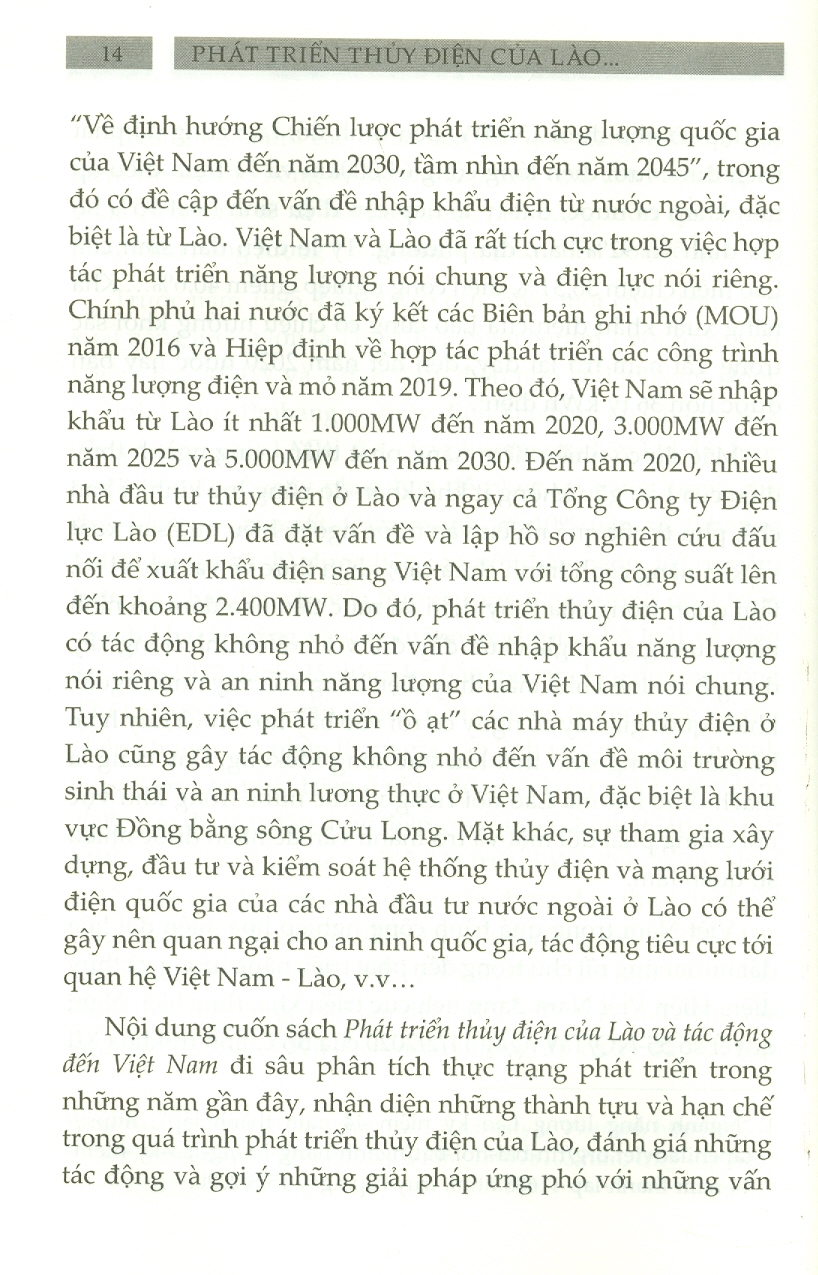Phát Triển Thủy Điện Của Lào Và Tác Động Đến Việt Nam (Sách chuyển khảo)