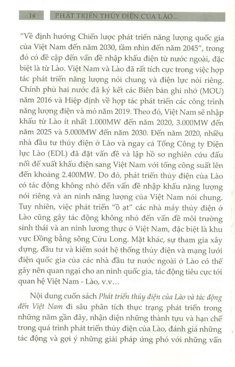 Phát Triển Thủy Điện Của Lào Và Tác Động Đến Việt Nam (Sách chuyển khảo)