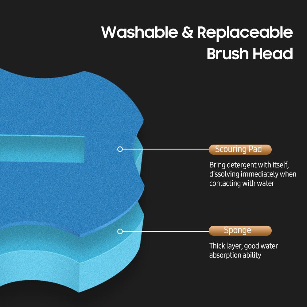 Disposable Toilet Brush Set Includes Holder, Long Handle, 5 PCS Washable Replaceable Brush Head with Preload Detergent, Bathroom Scrubber Clip Type Toilet Cleaning Brush