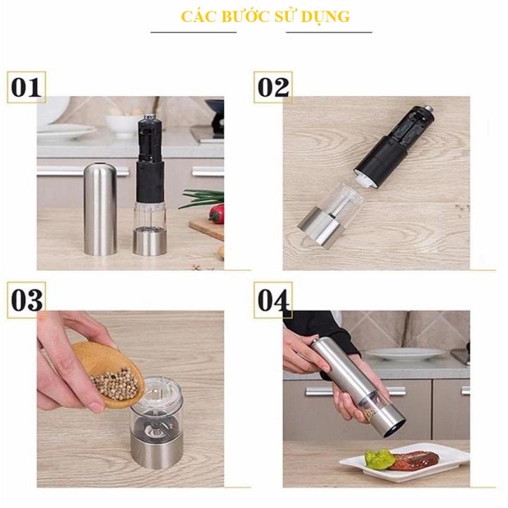 Cối Xay Tiêu Cầm Tay Inox Dùng Pin – Pepper Grinder