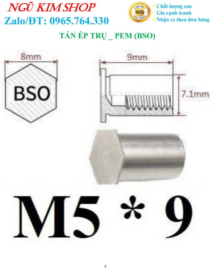 TÁN ÉP TRỤ _ PEM M5 x 6, M5 x 9