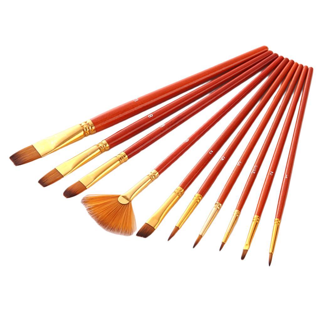 10Sets Watercolor Oil Painting Brush Set Nylon Hair Paint Brushes Supplies