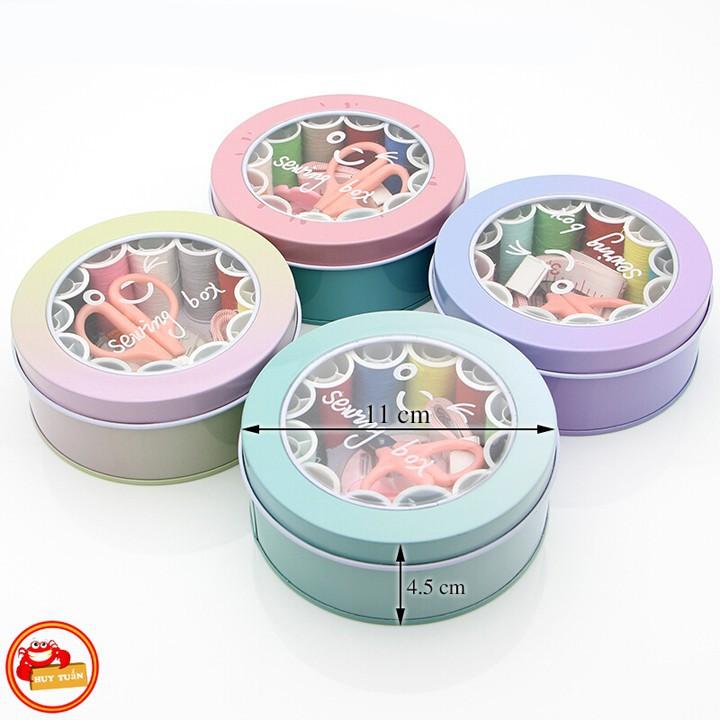 Hộp kim chỉ khâu vá đa năng dáng tròn bằng kim loại