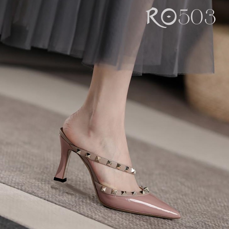 Giày cao gót nữ đẹp đế vuông 7 phân hàng hiệu rosata hai màu đen hồng ro503