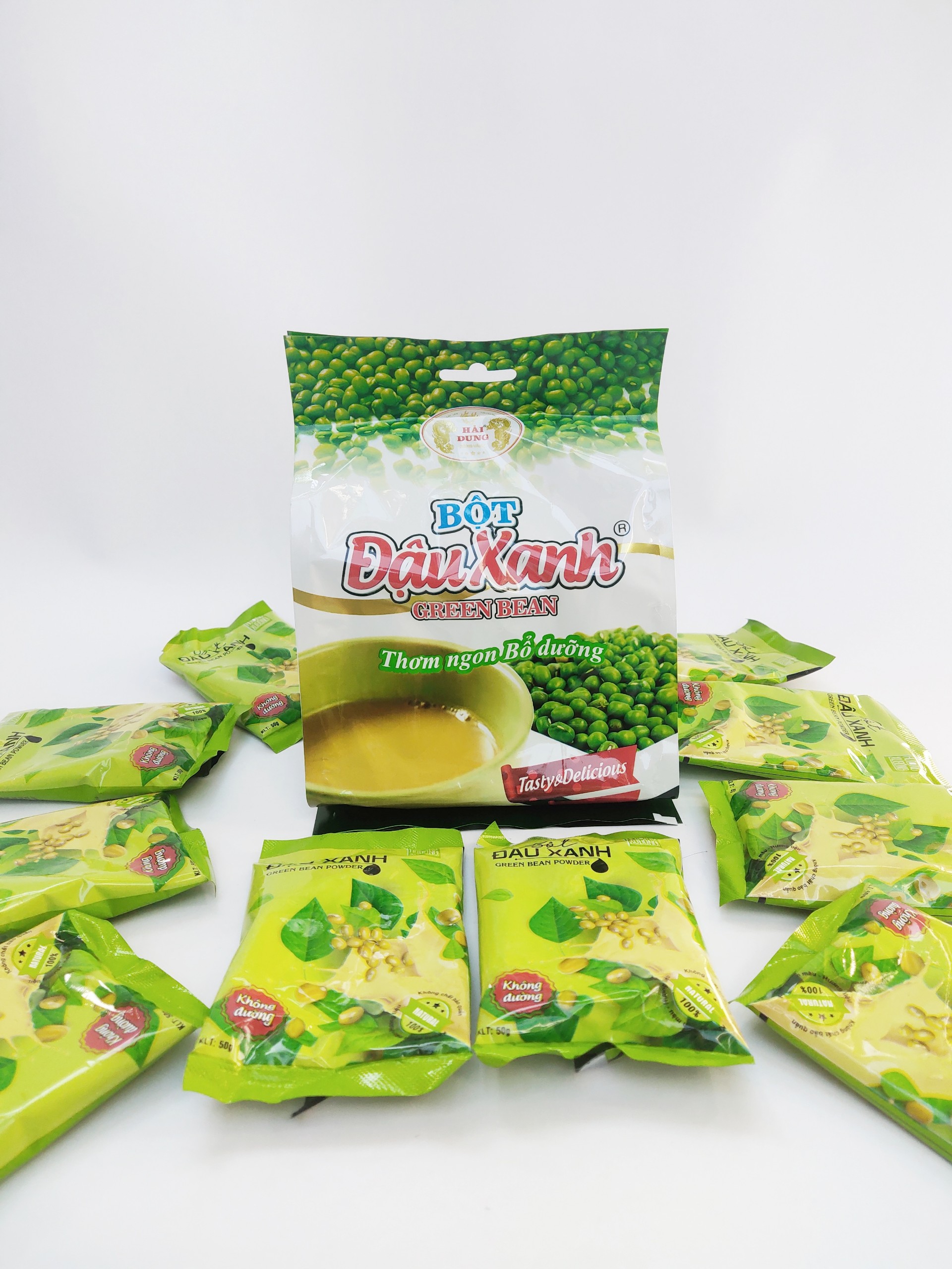 Bột đậu xanh nguyên chất Hải Dung 500g (10 gói 50g), 100% đậu xanh tự nhiên, hỗ trợ thải độc, đẹp da, giảm cân, tốt cho sức khỏe