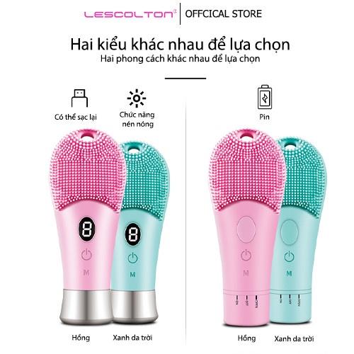 Máy rửa mặt mini massage mặt LESCONTOL 8 cấp độ sử dụng sóng siêu âm làm sạch lớp trang điểm, dầu thừa, bụi bẩn