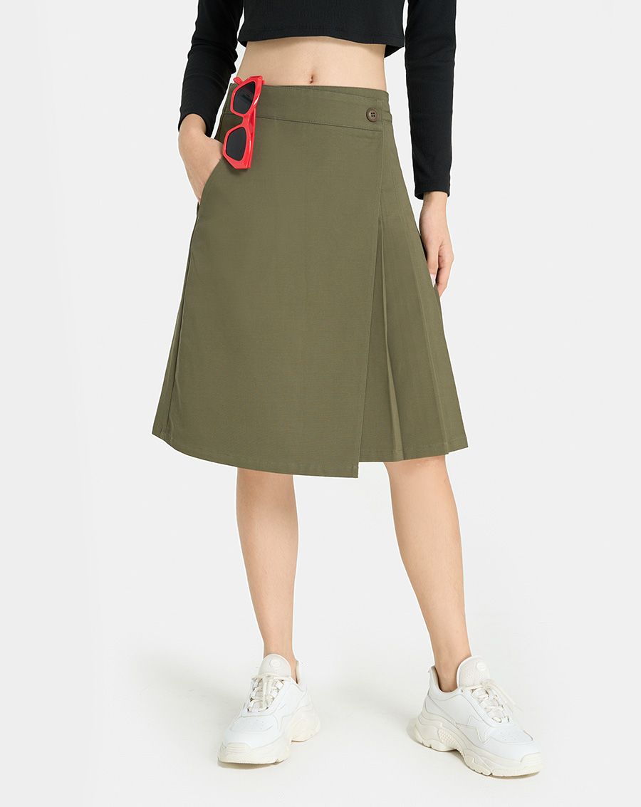 Chân Váy Midi Nữ Thời Trang JUNO Vạt Chéo Xếp Ly JNVLU013