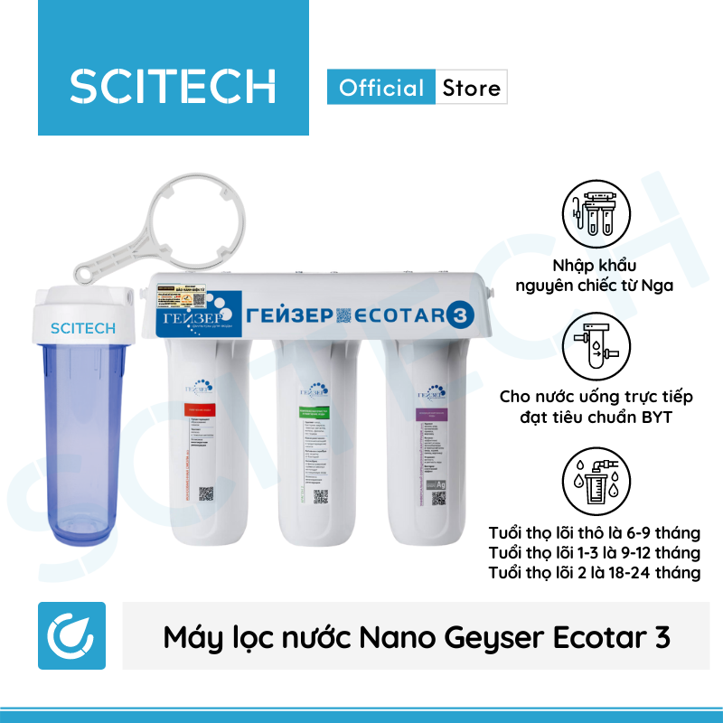 Máy lọc nước Nano Geyser Ecotar 3 kèm bộ đơn lọc thô 10 inch by Scitech - Hàng chính hãng