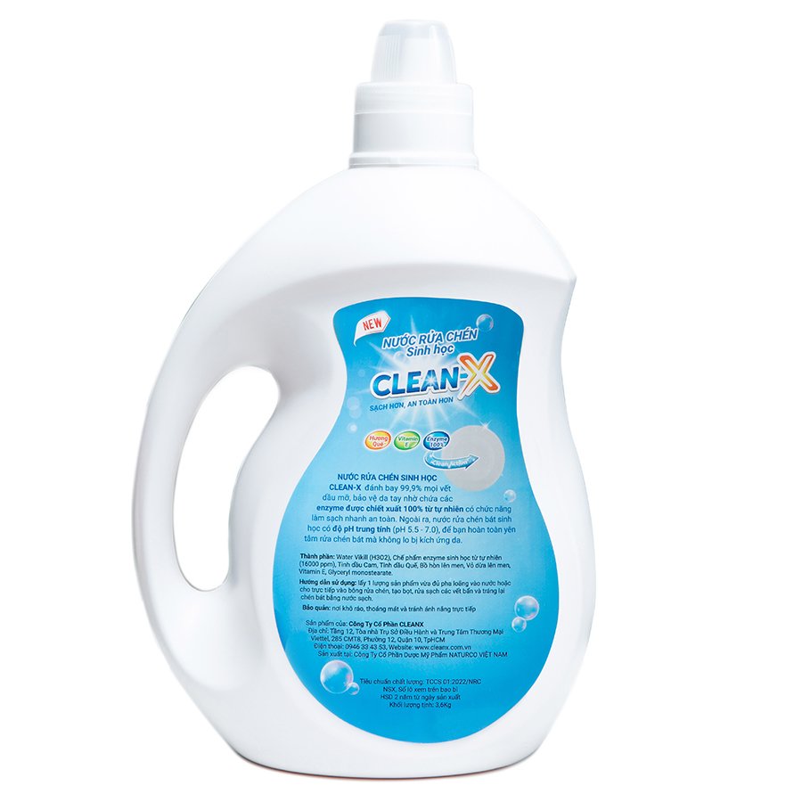 COMBO TIỆN LỢI CLEANX -1 CHAI 500ML+1 CAN 3,6KG - NƯỚC RỬA CHÉN BÁT SINH HỌC CLEANX