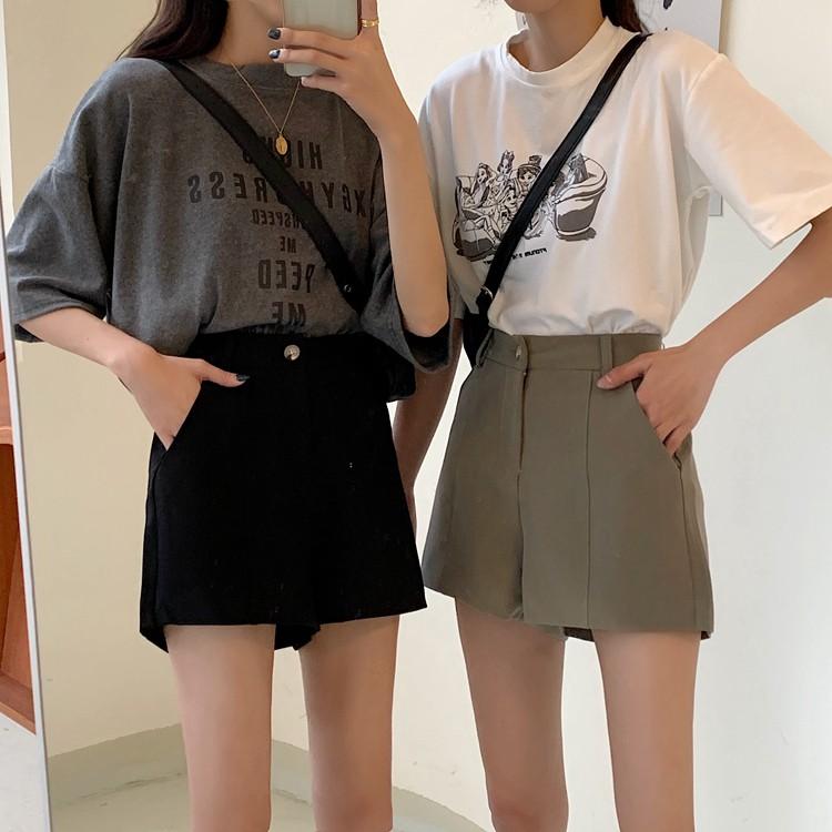 Quần Short nữ Lưng cao Ống rộng Ulzzang Hàn Quốc Quần sooc đùi nữ Cạp cao Form rộng Thời trang