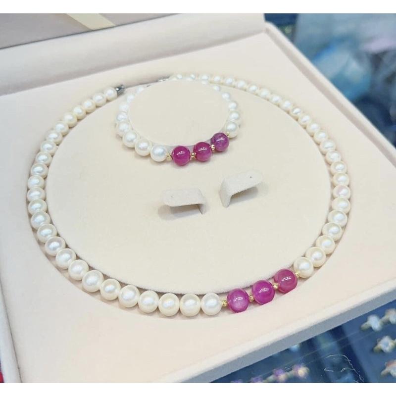 Bộ Trang Sức Bạc Mix Đá Ruby Hồng Tự Nhiên Sang Trọng - Trường Thịnh Ngọc Trai