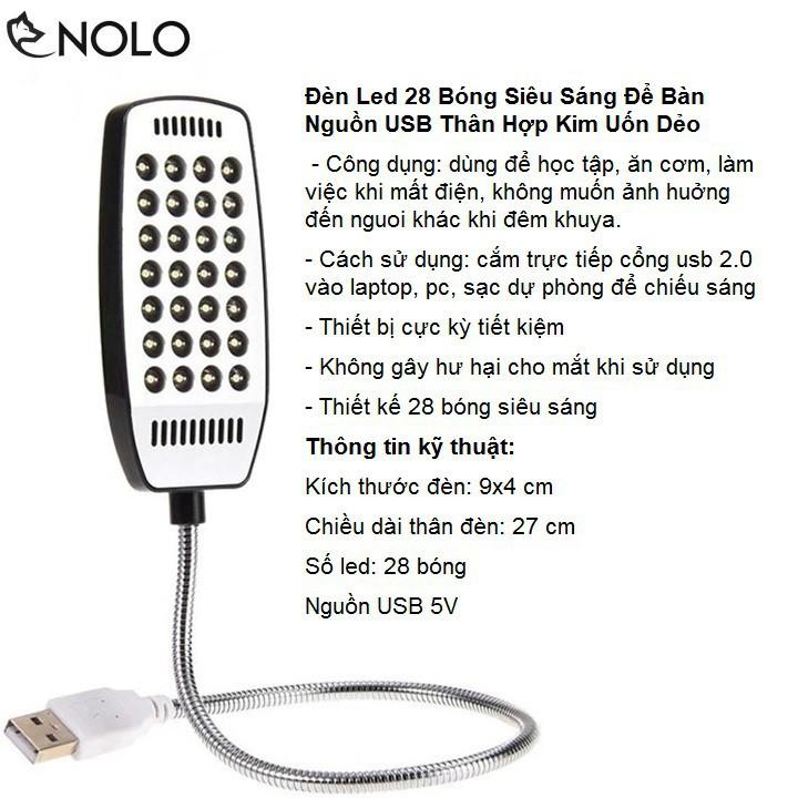 Đèn Led 28 Bóng Siêu Sáng Để Bàn Nguồn USB Thân Hợp Kim Uốn Dẻo .
