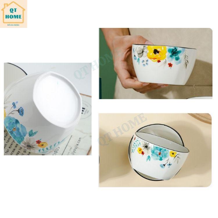 Bộ 4 Chén Sứ, Bát Sứ Hộp Quà Tặng, Họa Tiết Bông Hoa
